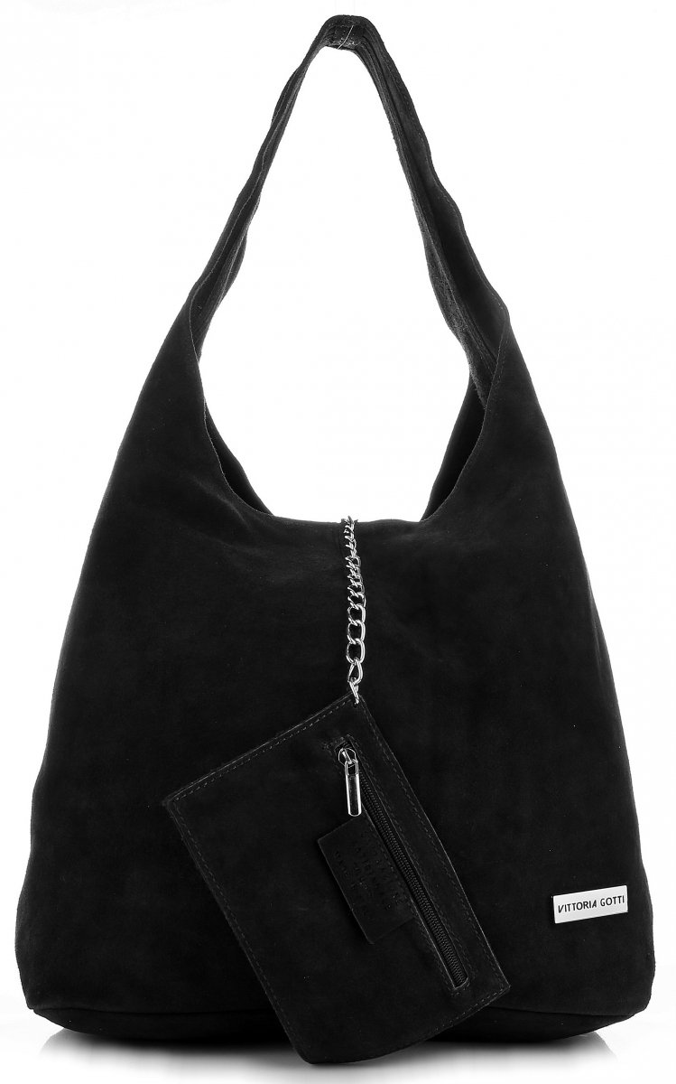 Oryginalne Torby Skórzane XL VITTORIA GOTTI Shopper Bag z Etui Zamsz Naturalny Czarna (kolory)